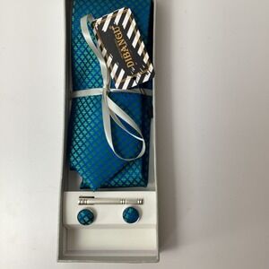 Men's Blue Green Diamond Pattern Tie Cufflinks and Tie Bar Set Dibangu